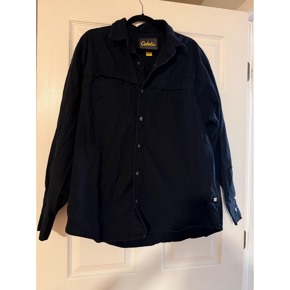 Cabelas Mens Large Ripstop Long Sleeve Button Down Shirt Black Ventilated Back